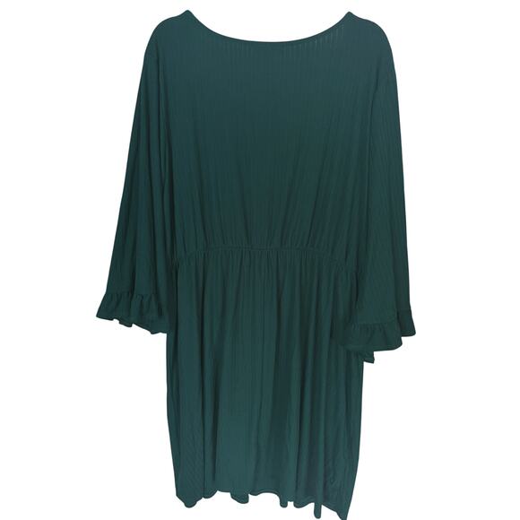 Gilli Green Ribbed Blouson Dress 3X V-Neck Long Ruffle Sleeve Holiday Christmas - Picture 3 of 6